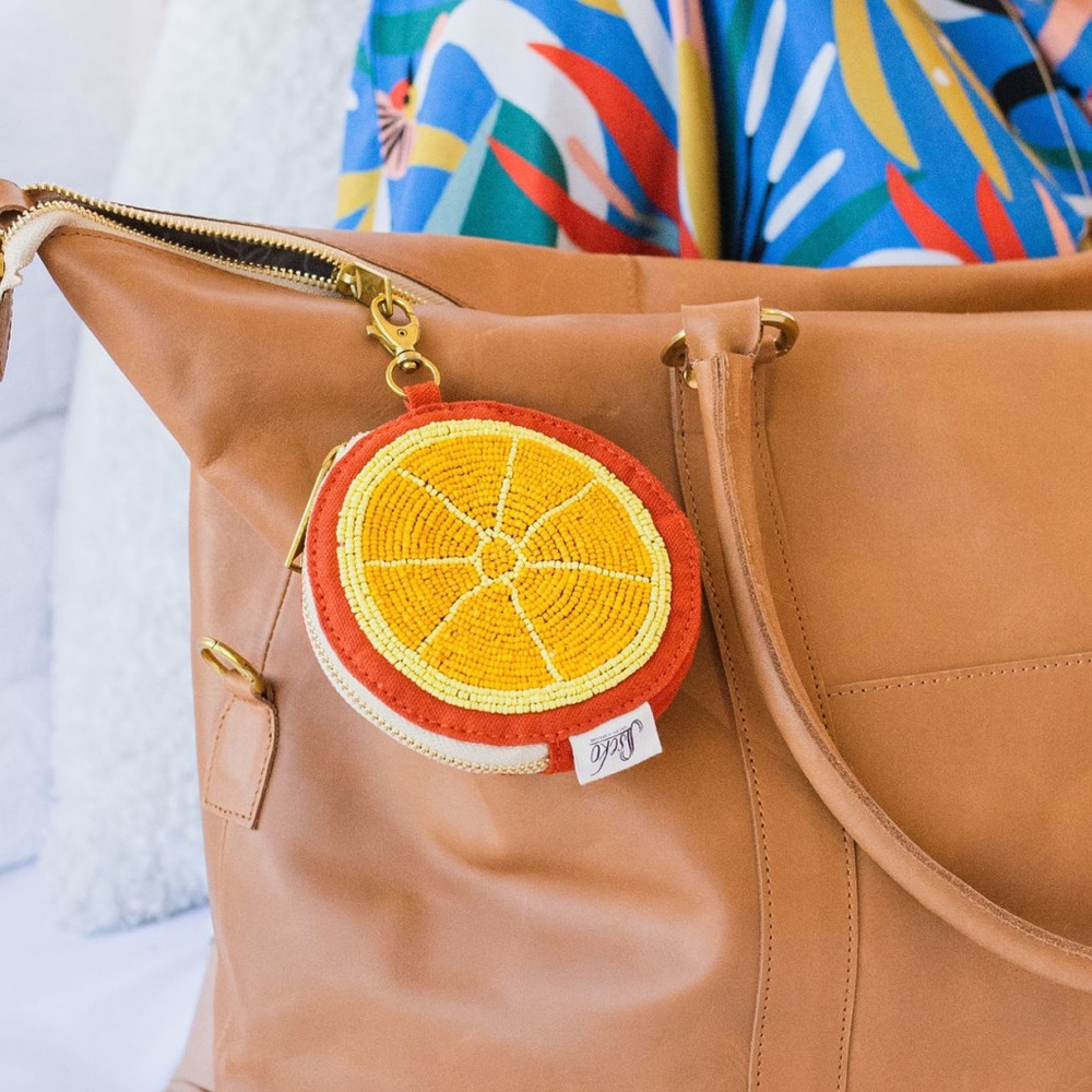 Sseko Beaded Citrus Pouch with clip